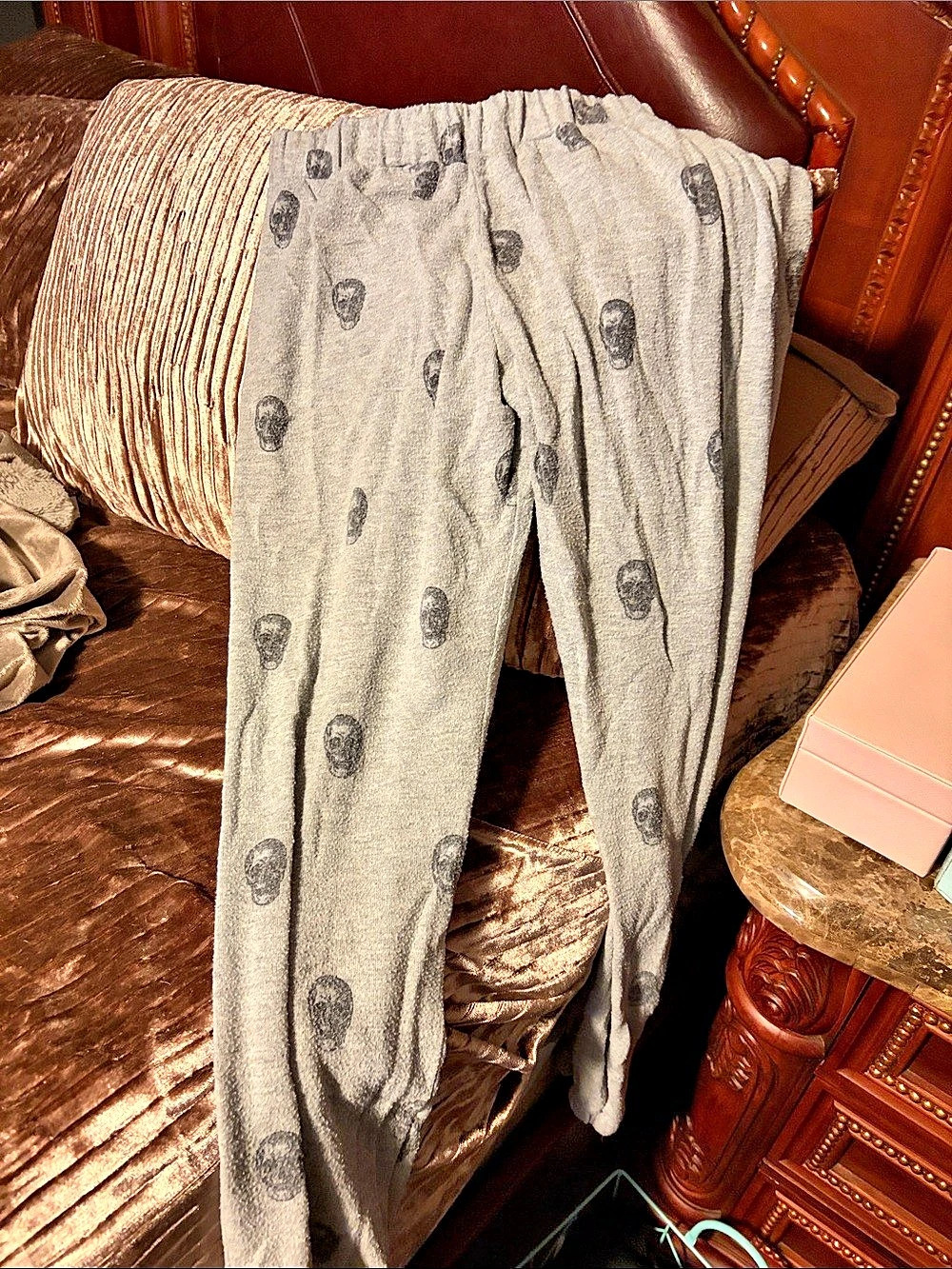 Gray Skull Print Jogger Pants